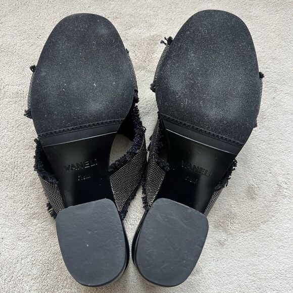 VANELi Baret Black Fringed Canvas Silver Small Studs Block Heel Sandal Women 6.5 - Picture 14 of 16